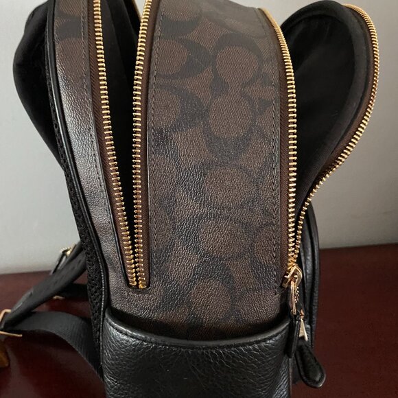 COACH Signature Canvas & Brown Black Leather 5671 Court Backpack - Picture 3 of 6